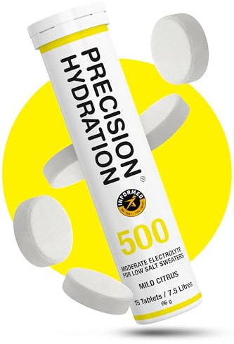 Precision Hydration Electrolyte Tablets - Multi Strength Effervescent Hydration Tablets - Combats Cramp - Low Calorie, Gluten Free, Vegan/Vegetarian Friendly (1 Tube, 500mg/L - Yellow Tube)