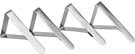 Pack de 4 pinzas sujeta-manteles de7,5 x 4 cm, de acero inoxidable, para mesas con max de 4cm de grosor. Sujetador de inox para manteles de mesas. Tenaza para sujeccion de manteles.