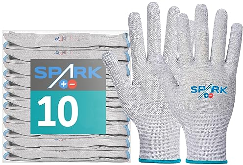 ACE Spark ESD Antistatik Arbeits-Handschuh - 10 Paar PC & Elektronik Schutz-Handschuhe - EN 388/16350-07/S (10er Pack)