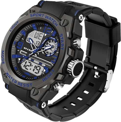 Orologio militare da uomo findtime, impermeabile, tattico, orologio sportivo all'aperto, digitale, analogico, da polso, orologio da esercito, quadrante grande, sveglia, cronometro, LED per uomini, Blu