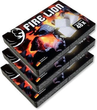 FIRE LION grilltändare tändkub kol grill ugn eldstad tändare, 3 förpackningar (144 kuber)