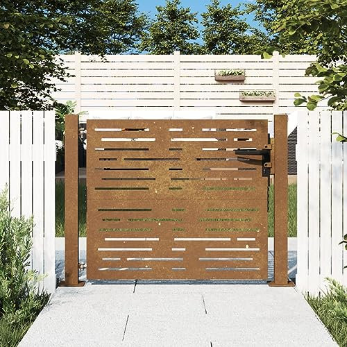 Homgoday Portail de jardin en métal - Porte de clôture - Portail de jardin - Porte d'entrée - Double porte - 105 x 105 cm - En acier Corten - Design carré