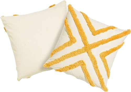 unendlich schoen – 2er Set Kissenbezüge 50x50cm Creme-gelb, 100% Baumwolle, Dekorative Kissenbezug Sofakissen Couchkissen Dekokissen (50 x 50 cm, Creme-gelb)