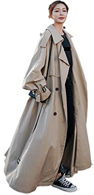 SUKORI Trench Coat Femme Printemps Automne Extra Long Flowy Oversize Casual Trench Coat pour Ceinture Double Boutonnage Lâche (Size : M)