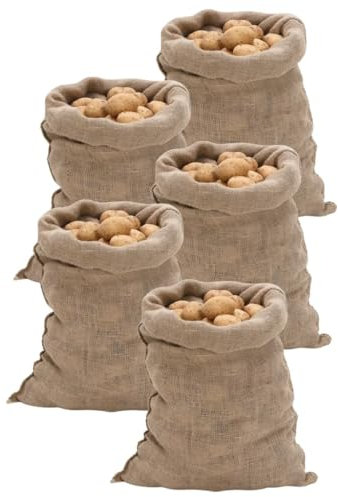 vidaXL Burlap Hessian Jute Sacks, 5-Piece, 100% Natural Jute, Multipurpose for Food Storage & Plant Protection, 220 gsm, Lightweight & Foldable, Brown, 60x105 cm
