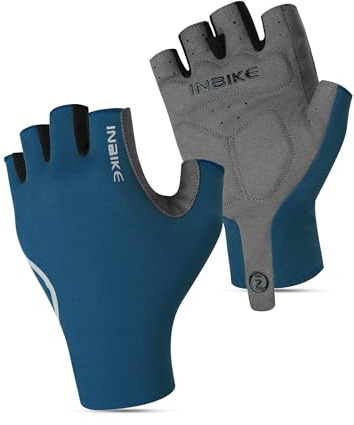 INBIKE Guantes Ciclismo Corto Frescos Verano Guantes MTB Hombre Mujer Unisexo Ligeros Transpirables Secado Rápido Antideslizante Guantes Gym Deprotes Navy-L
