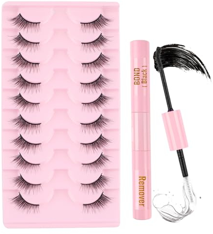 Poiuyoiu Kit de Faux Cils Viscosité Naturelle Oeil de Chat Moelleux Collant et Dissolvant 3/4 Cluster Coin Réutilisables 10 Paires