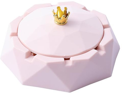 Pink Crown Stainless Steel Ashtray with Lids, Cigarettes Ashtray for Indoor or Outdoor Use, Windproof, Ash Holder for Smokers, Desktop Smoking-Ash Tray for Home, Office Decoration Home Décor Accents