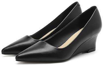Escarpins à Talons compensés Classiques à Bout Pointu pour Femmes pour Toutes Les Occasions, Chaussures à Enfiler à Talon Bas pour Le Bureau au Quotidien,Noir,35 EU