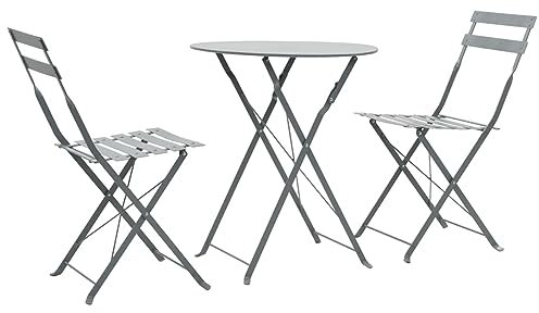 ShGaxin Trädgård Bistro bord och stolar 3 stycken stål grå, trädgård matplats, terrassmöbler, utomhus trädgårdsbord med stolar, trädgårdsmöbler 44355