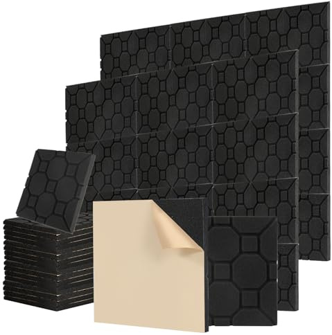 ISOISL Akustiskt skum, ljudisoleringsmatta – 48 stycken självhäftande skumplattor för inspelningsstudior, arbetsrum och dansstudior 30 x 30 x 2,5 cm, block