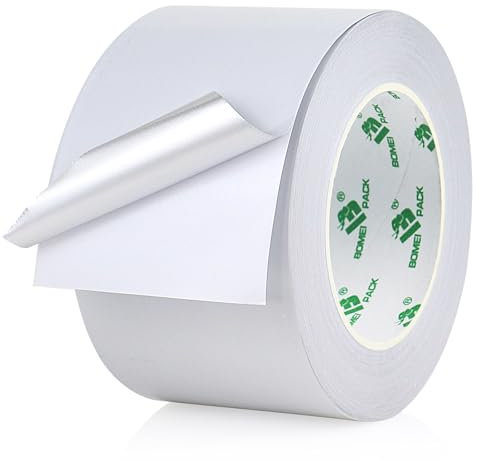 BOMEI PACK Large Ruban adhésif en aluminium 50 m ruban métallique très résistant, résistant à la chaleur, parfait pour l'étanchéité et le colmatage, réparation des métaux (Blanc 75mm*50m)
