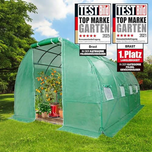 BRAST® Gewächshaus Foliengewächshaus mit Stahlfundament | 2x3m - 3x8m | inkl. Erdanker & 8 Aufrollbare Fenster mit Moskitonetz | UV-stabilisierte & verstärkte Gitterschutzfolie 200g/m² | 300x400cm