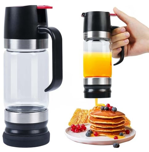 Ecopandy 2PACK 315ML/11oz glass honey pot drizzler, No Drip Honey Maple Syrup Dispenser with Handle, High Borosilicate Glass Clear Honey Jar Pot for Honey, Syrup, Jam, Spices Home Kitchen (1* Black)