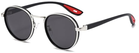 LJCZKA Retro Round Polarized Sunglasses for Men Women Vintage Circle Polarised Sunglasses Trendy Metal Frame Shades Unisex UV400 Protection (Black Silver Grey)