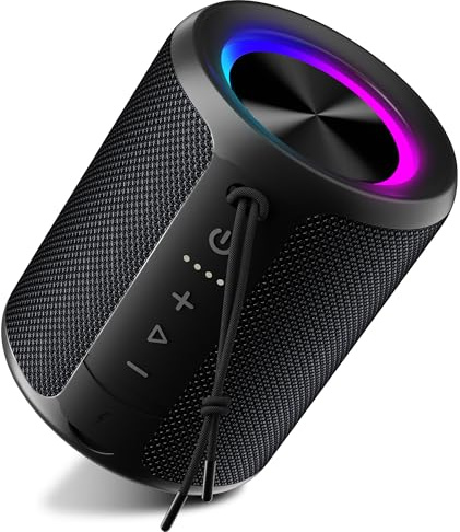DUDGSIS Portable Bluetooth Speaker, IPX7 Waterproof Wireless Speaker with 20W Loud Stereo Sound, 15H Playtime & Beat-Synced RGB Light, Small Outdoor Speaker for Shower, Pool, Beach, Hiking and Gifts
