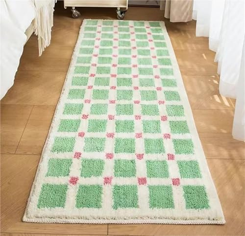Tappeto da bagno in morbida microfibra a pelo lungo, assorbente, antiscivolo, per camera da letto, corridoio, soggiorno e WC, verde, 60 x 180 cm
