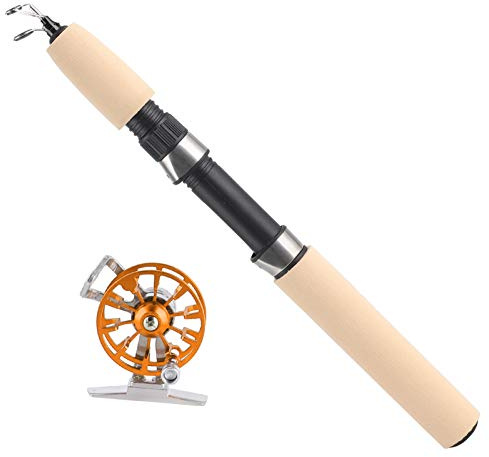 Cufaee Juego de cañas de Pescar en Hielo, caña telescópica de Pesca en Hielo de Invierno con Juego de Carrete FD50, caña de Pescar portátil para Agua Salada, Agua Dulce (Oro)