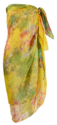 Makroyl Womens Sexy Bohemian Floral Beach Cover up Sarong Wrap Swimsuit Beachwear (Yellow (Flower))