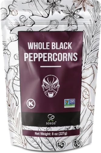 Soeos Black Peppercorns, 8oz (Pack of 1), Non-GMO, Kosher