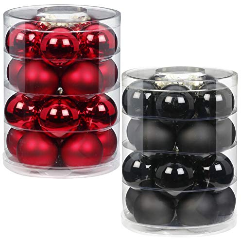 Inge Glas Magic 40 Weihnachtskugeln im Set | Echtglas-Christbaumkugeln in besonderen Farben | Hochwertiger Christbaumschmuck (Dark Romance | rot mit schwarz)
