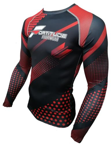 Fortitude Fightwear Manga Larga MMA Rashguard | No Gi BJJ Rash Guard para Jiu Jitsu brasileño y Artes Marciales Mixtas | Capa Base de Camisa de compresión (Rojo, Extra Large)