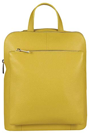 OBC Made in Italy Damen echt Leder Rucksack Tasche Daypack Lederrucksack Schultertasche Rucksacktasche Ledertasche Crossbody (Senfgelb)