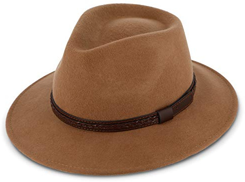 fiebig Edison Traveller mit Kunstlederband | Filzhut aus 100% Wolle für Damen und Herren | Angenehm Leichter Sitz für das ganze Jahr | Wollfilzhut Made in Italy (55-S, Camel)