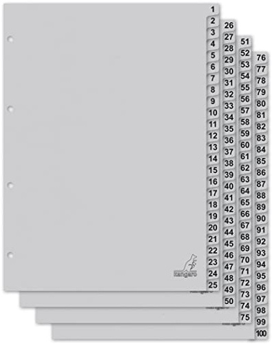 Kangaro K4100C - Registro in cartone, formato DIN A4, numeri 1-100, 180 g/m², carta certificata FSC riciclata, 100 pezzi, colore: Grigio