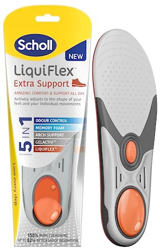 Scholl LiquiFlex Extra Support Insoles for Women, 5-in-1 Supportive Insoles with Memory Foam, Arch Support, GelActiv, and Odour Control - Insoles for Work Boots and Shoes - UK Size 3.5-7.5, 1 Pair