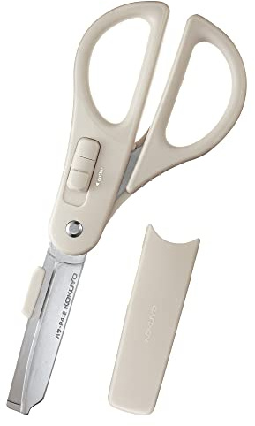 KOKUYO 2-Way All Purpose Scissor, HAKO-AKE Heavy Duty Regular Size Travel Scissors, Stainless Steel Blade Multiple Purpose Craft Scissor Box Cutter for Office, Travel and Home. Off-White (HASA-P412LM)