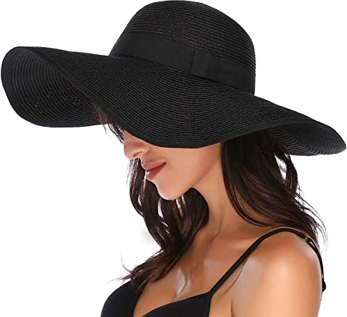 BABAHU Women Foldable Floppy Wide Brim Straw Sun Hat Summer Beach Hat UV UPF 50+