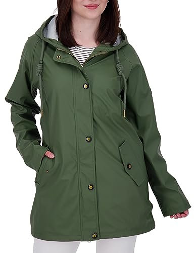 Ankerglut Damen Friesennerz Regenmantel Kapuze Gefüttert Wasserdicht Wetterfest Übergangsjacke #ankerglutnebel Regenjacke, Olive, 42