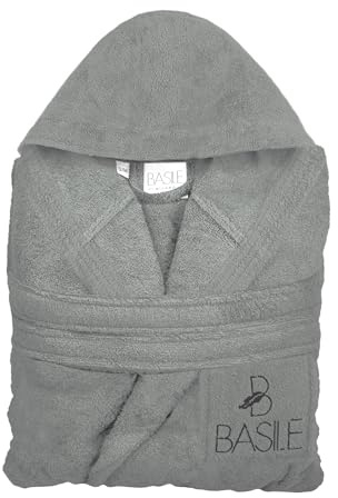 Basile Milano, ACCAPPATOIO CON CAPPUCCIO E TASCHINO RICAMATO IN SPUGNA DI PURO COTONE, TAGLIA S/M, GRIGIO
