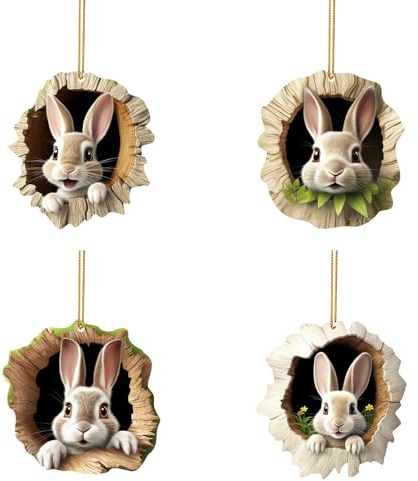 Acryl Anhänger Ostern Hase Ornamente Osteranhänger zum Aufhängen 2D Acryl Deko Ostern Anhänger Osterhase Osterschmuck Osterhasen Hasen Anhänger für Ostern Frühling (A+B-4pcs, One Size)