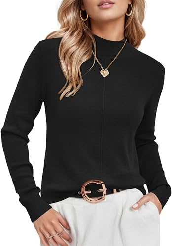 Arach&Cloz Womens Fall 2026 Sweater Tops Business Casual Outfits Work Clothes Mock Neck Long Sleeve Turtleneck Cashmere Knit Dressy Pullover Black