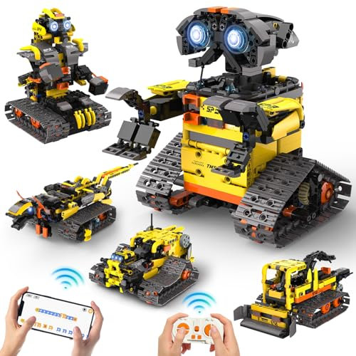 Technic Robot Building Sets, 688PCS 5-IN-1 RC Robot and Car, Remote and App Controlled Building Kit, Rechargeable RC Building Block, Engineering Kits Toys Gifts for Teen Boys Age 8-12 13 14 15+