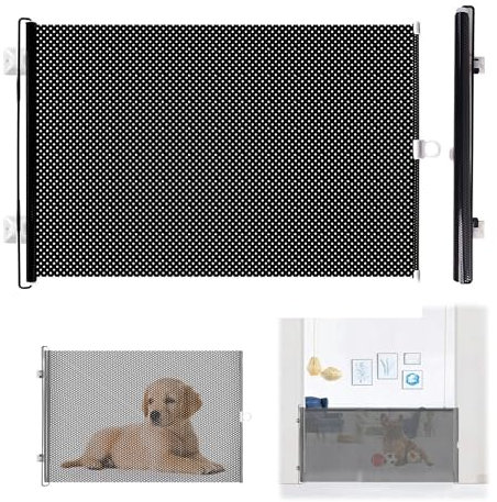 Absperrgitter Hund Absperrgitter Hundegitter Wohnung,Versenkbares Kleintiergehege zur Sicherheit von Haustieren Netz zur Verletzungsprävention, Höhe 40CM Frei Versenkbar 125 cm,Schwarzer Stil