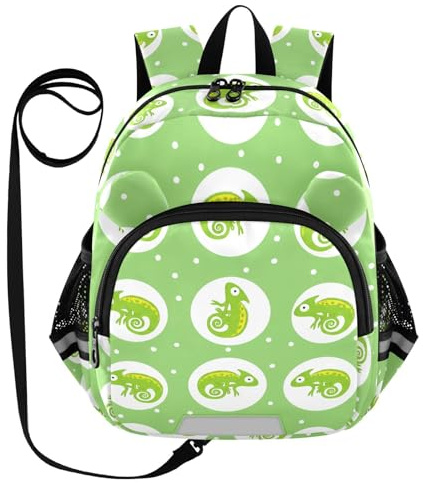 Cartoon Chameleon Polka Dot Toddler Harness Backpack for Boys Girls 3-6 Years Kids Backpack with Anti Lost Safety Leash Baby Travel Bag for Travel Preschool Walking