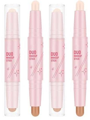 Contour - 4 Pcs Creamy Contour & Highlighter Stick, 2-in-1 Matte Contouring & Shimmering Highlight, Non-greasy and Waterproof Contouring Pen, Highly Pigmented Matte Finish, Easy to Sculpt the Face
