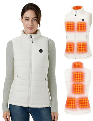GOTOBI Women's Heated Vest with 16000 mAh Power Bank Included, Ergonomics Heating System, Smart Temp Control, Lightweight Heated Jacket for Women,White,M