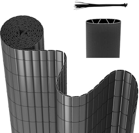 Peviasot PVC Sichtschutzmatte, 80x600cm Sichtschutzzaun, Vervierfachen Verstärkung Innen, Balkon Sichtschutz mit Kabelbindern, ohne Bohren, Windschutz Wasserdicht für Balkon Garten, Anthrazit