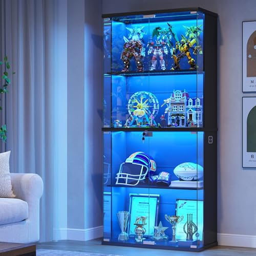 Gurexl Display Cabinets with Lockable and Glass Door for Collectibles,Black