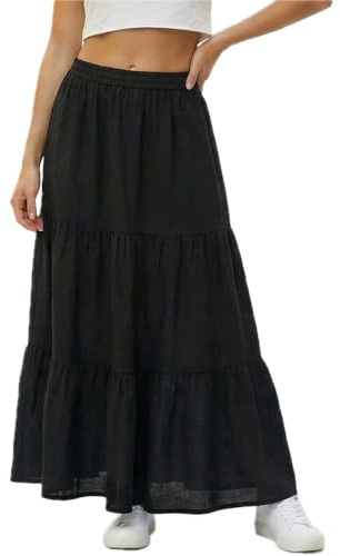 creazioni unique Maxi Gonna Harem Donna a Balze Leggera con Vita Elastica, Made in Italy – Tessuto 100% Viscosa – Perfetta per L'Estate e Le Vacanze (Nera)