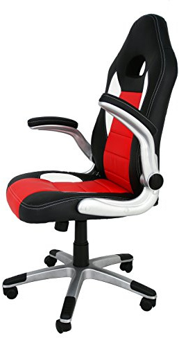 La Silla Española - Silla de Oficina o Estudio Estilo Gaming con reposabrazos, Respaldo tapizado y Base cromada con Ruedas deslizantes, Color Negro y Rojo, Modelo Sepulveda, 50x50x120 cm