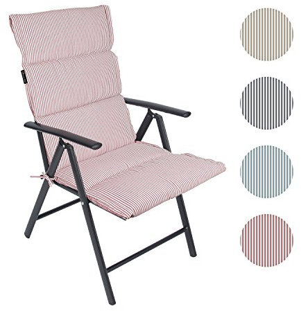 Ommda Hochlehner Sitzauflagen für Gartenmöbel Weich Baumwolle Hochlehner Auflage zu Stapelsessel mit Bindungen 6er Set Rosa Streifen 120x50cm