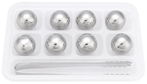 Whisky Pietre del Refrigeratore di Ghiaccio Sfere di Ghiaccio in Acciaio Inossidabile Riutilizzabile Pietre per Bere Vino con Vassoio Congelatore e Pinze per il Raffreddamento del Vino della Birra