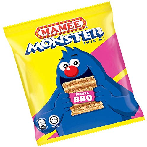 Mamee Malaysia Mamee Monster Chicken BBQ Spicy Pedas Flavour Instant Noodles Tea Time Snack Food Halal Ayam Pedas 7.05oz 1 Pack x 200g (8 Packs) (BBQ)