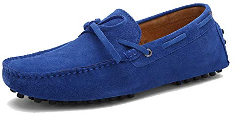 MINITOO Bekväma loafersskor för män, ledig körning, mockasiner slip-on finskor med knut, Sommar kungsblå, 41 EU