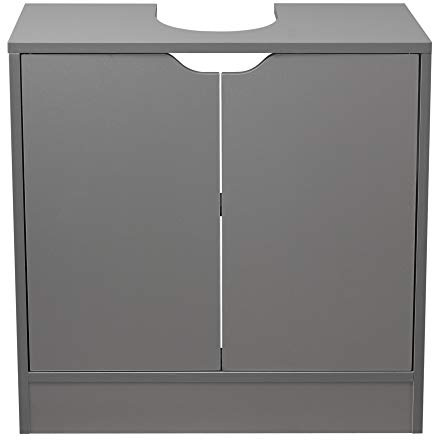 URBNLIVING Full Pedestal Bathroom Sink Cabinet, Modern Under Basin Storage Unit with Double Doors & Shelves, Space Saving Bathroom Cupboard Furniture (Grey)